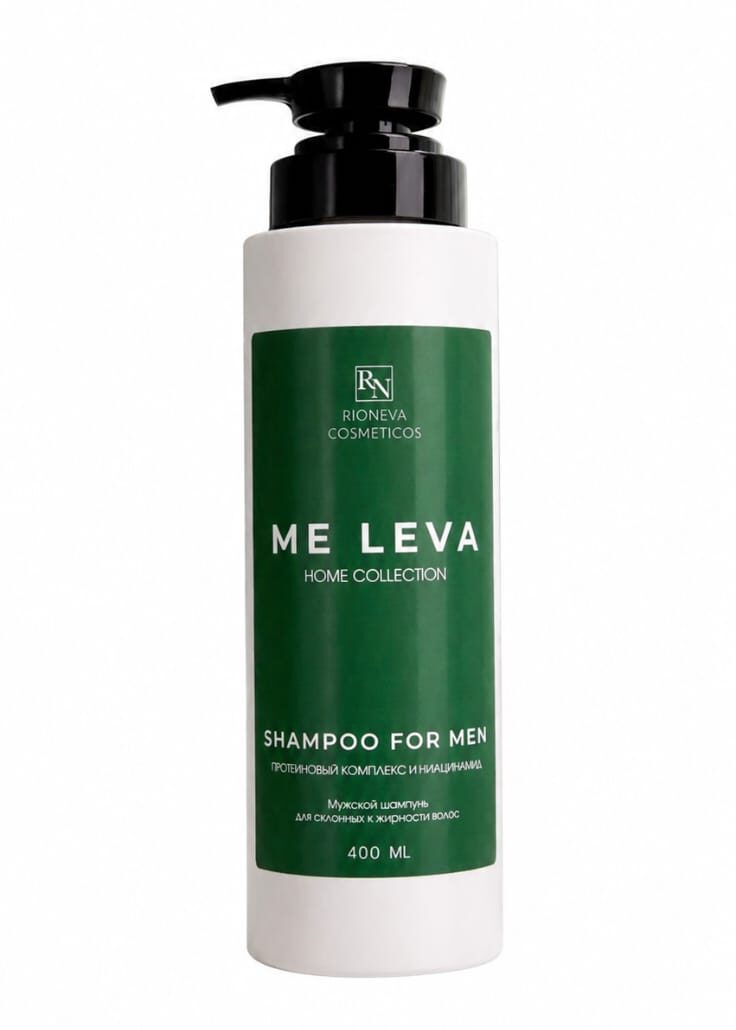 ME LEVA home collection Шампунь мужской (Shampoo for men) для склонных к жирности волос протеиновый комплекс и ниацинамид 400ml